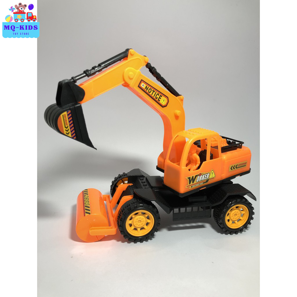 Máy Xúc đồ chơi , Máy Xúc kết hợp xe Lu loại to đà đẩy tự chạy, nhựa cao cấp