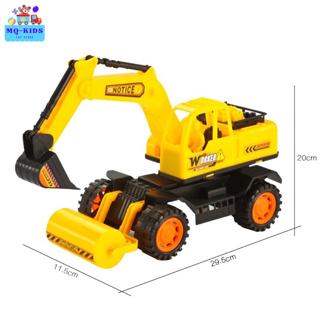 Máy Xúc đồ chơi , Máy Xúc kết hợp xe Lu loại to đà đẩy tự chạy, nhựa cao cấp