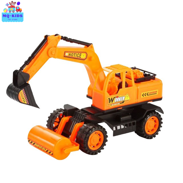 Máy Xúc đồ chơi , Máy Xúc kết hợp xe Lu loại to đà đẩy tự chạy, nhựa cao cấp