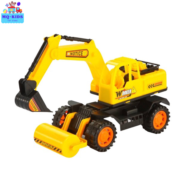 Máy Xúc đồ chơi , Máy Xúc kết hợp xe Lu loại to đà đẩy tự chạy, nhựa cao cấp