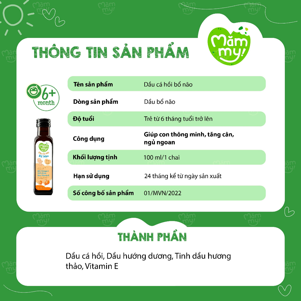 SET 2 dầu cá hồi, 1 dầu hạt lanh ăn dặm bổ não Mămmy giàu DHA,Omega-3 cho bé từ 6 tháng (100ml/chai)