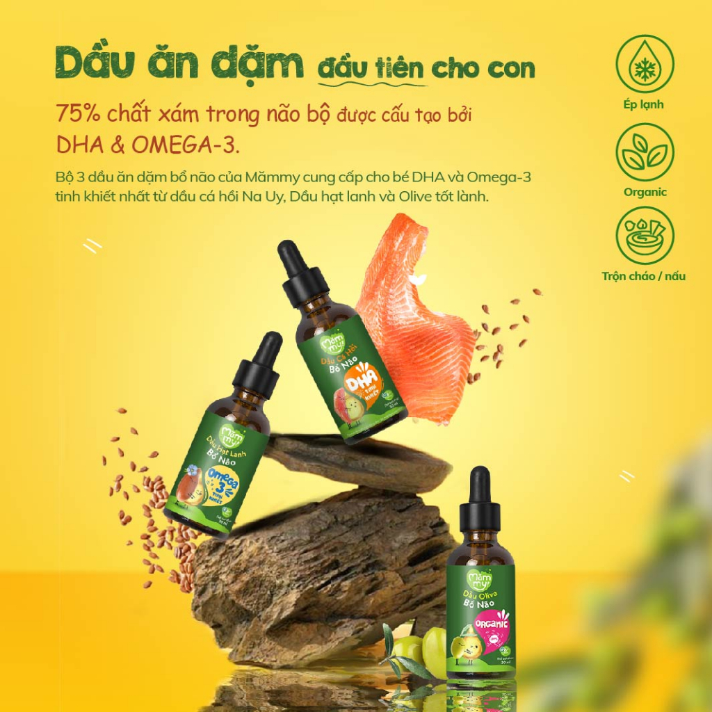 Dầu cá hồi bổ não Mămmy cho trẻ ăn dặm - Giàu Omega 3 và hàm lượng DHA cao, chai 30ml