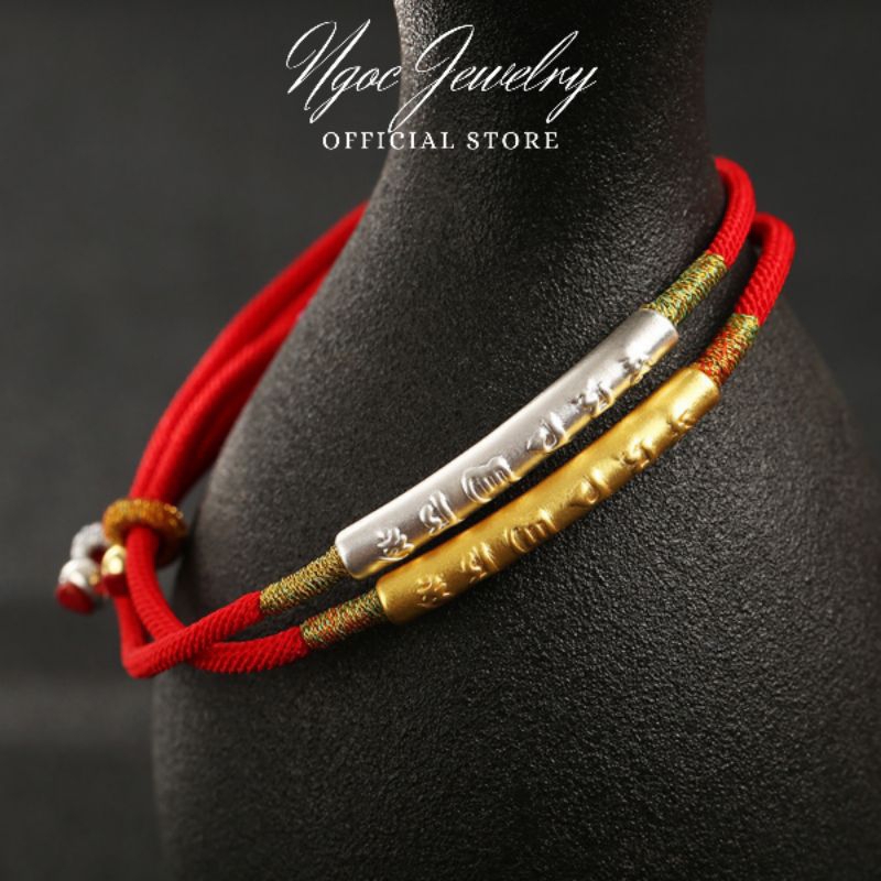 VÒNG KHẮC OM MANI PADME HUM - CHẤT LIỆU CHỈ ĐỎ KẾT HỢP CHARM 999 mạ vàng 14k- LẮNG NGHE BÌNH AN BÊN TRONG OM02