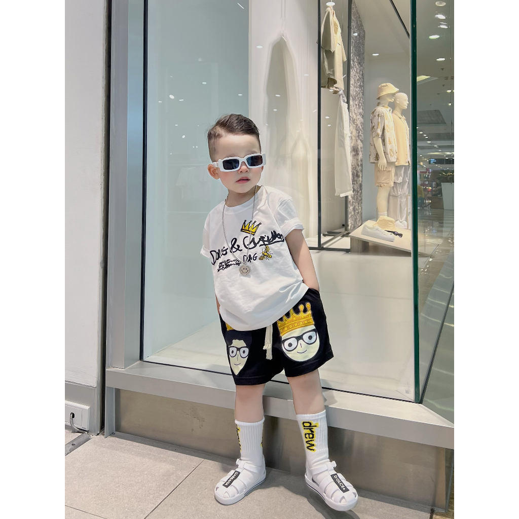 Bộ quần áo cộc tay cho bé trai DG CROWN, set cotton cho bé trai, TP KIDS,