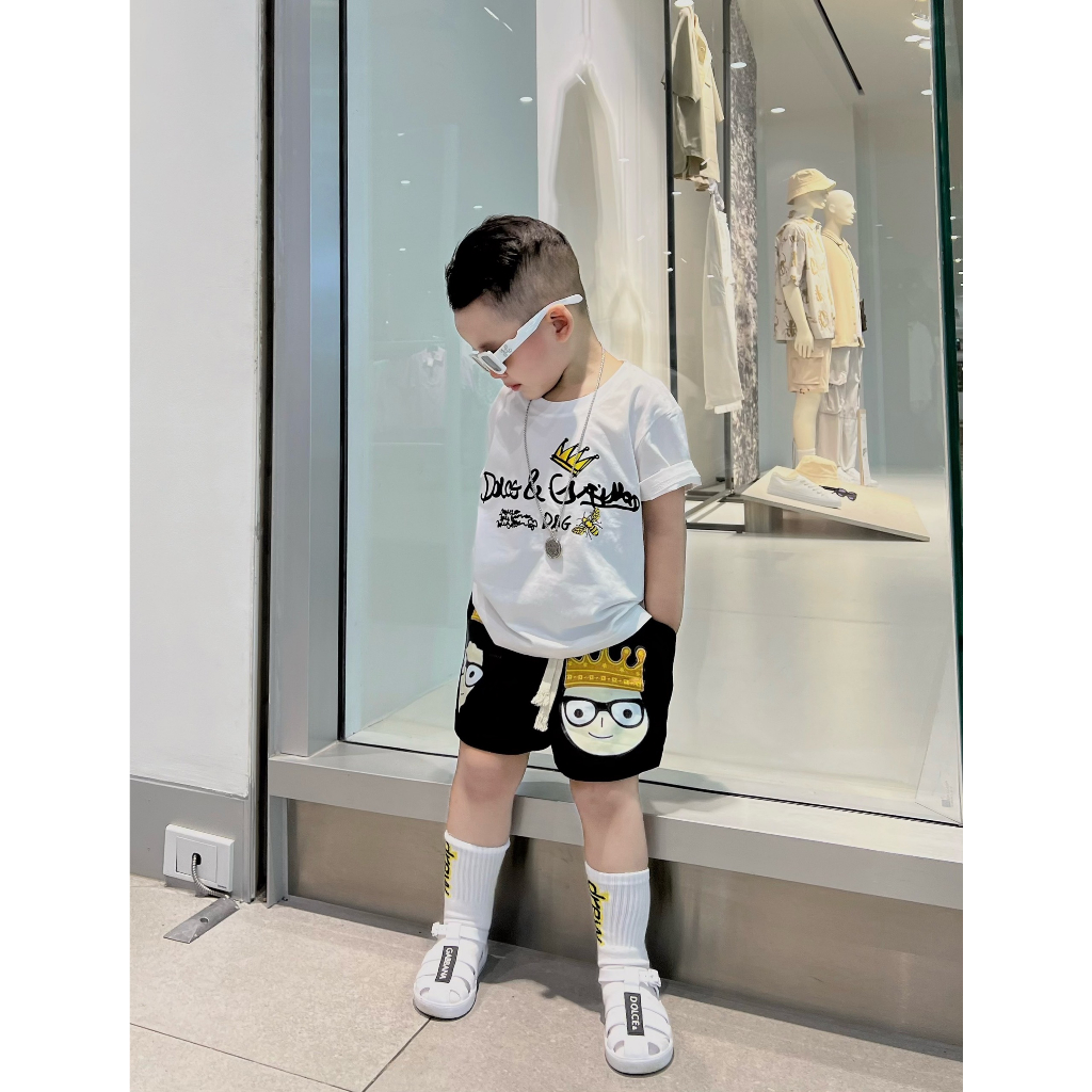 Bộ quần áo cộc tay cho bé trai DG CROWN, set cotton cho bé trai, TP KIDS,