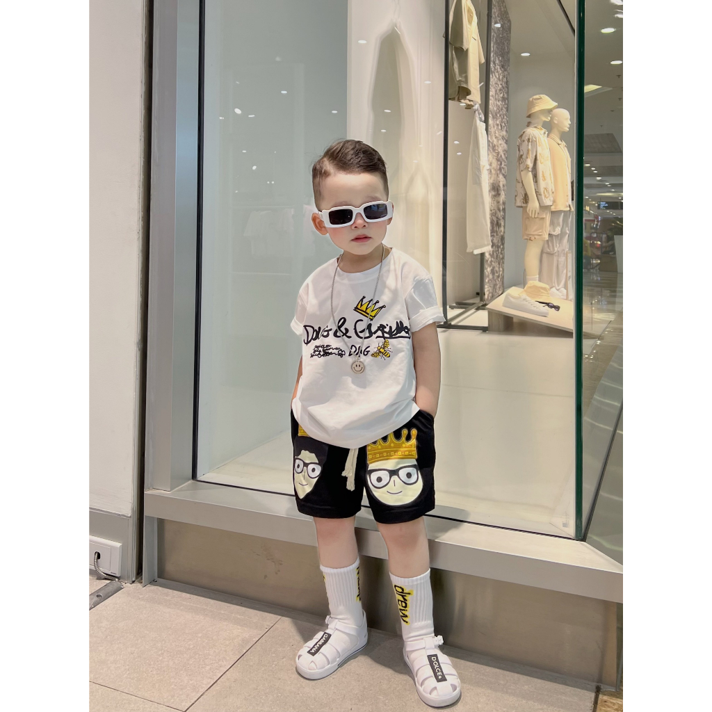 Bộ quần áo cộc tay cho bé trai DG CROWN, set cotton cho bé trai, TP KIDS,
