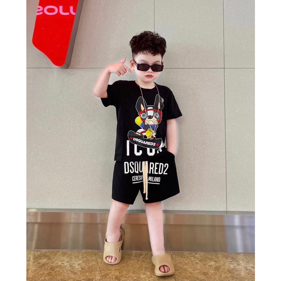 Bộ quần áo cộc tay cho bé trai ICON chó lướt ván, set bé trai chất cotton, TP KIDS,