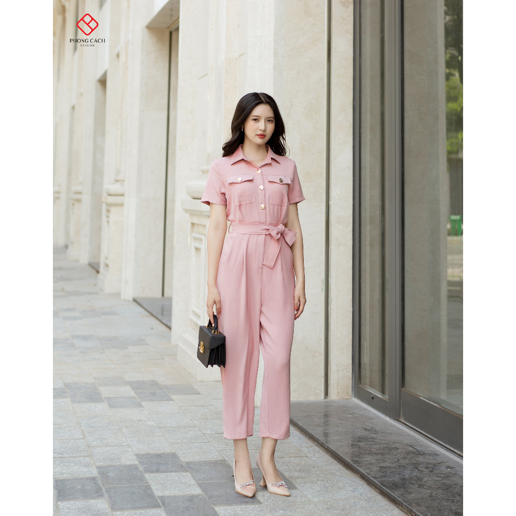 Jumpsuit lửng 9 tấc cổ sơ mi phối túi ngực SJ1222 - Phong Cách SAIGON