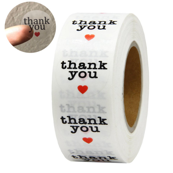 Cuộn 500 sticker, nhãn dán tròn thank you hình hoạt hình