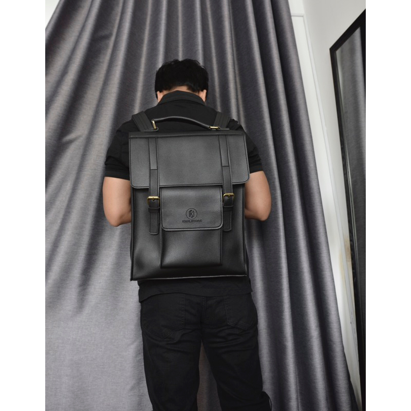 KHÔISTORE 𝐏𝐚𝐫𝐚𝐥𝐥𝐞𝐥  balo đeo chéo có quai xách màu đen vừa laptop 16inch thiết kế thủ công