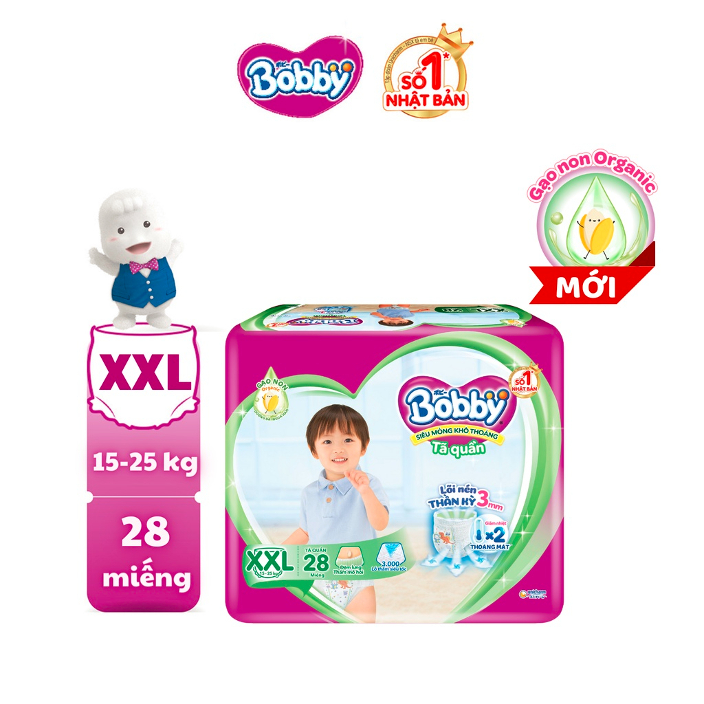 Tã quần Bobby Siêu mỏng – Khô thoáng size XXL dành cho bé từ 15-25kg