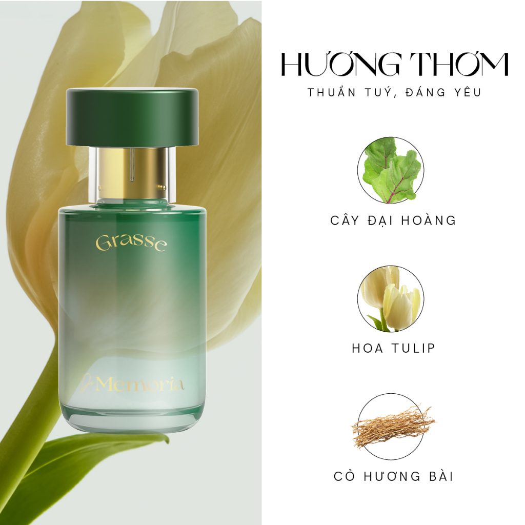 Nước hoa Nữ Thơm Lâu De Memoria Đáng Yêu, Hương Tulip, Thuần túy (30ml) - Grasse 06 BST Ký Ức Đầu Tiên