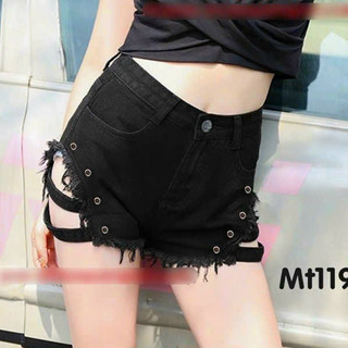 Quần short đùi kaki nữ rách bên hông đính đai khoen hai bên đùi, Short kaki rách lai đính khoen tán thời trang Hàn Quốc