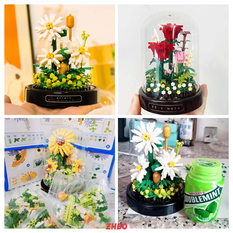 Bộ đồ chơi lắp ráp Lego hoa hồng Chậu Hoa trang trí chậu cây trang trí nội