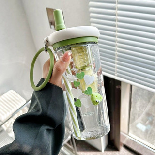Bình nước Detox 800ml có ngăn lọc trà, trái cây kèm ống hút tiện dụng màu xanh có quai cầm