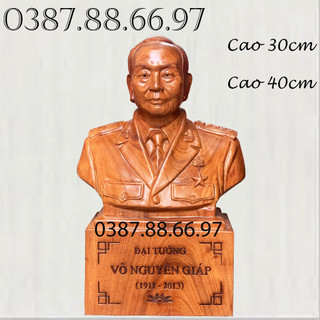 Tượng bán thân bác đại tướng võ nguyên giáp cao 30cm và 40cm chất liệu gỗ hương