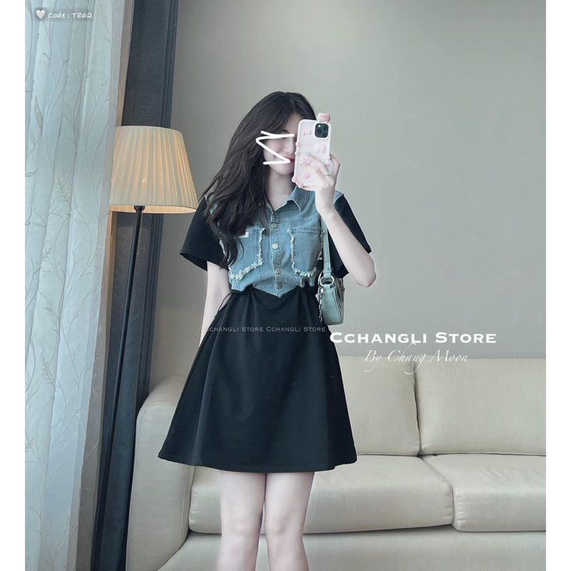 Mẫu mới   👉 VÁY THUN PHỐI BÒ RÚT EO 2 BÊN - HÀNG QC Feesize dưới 55kg 💯 hình chụp thật