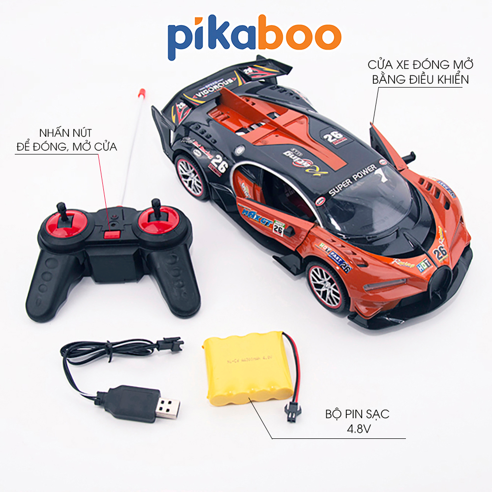 Ô tô điều khiển từ xa Pikaboo cao cấp kiểu dáng thể thao tỉ lệ 1:16 chạy pin sạc, tặng kèm pin, trò chơi tốc độ hiện đại