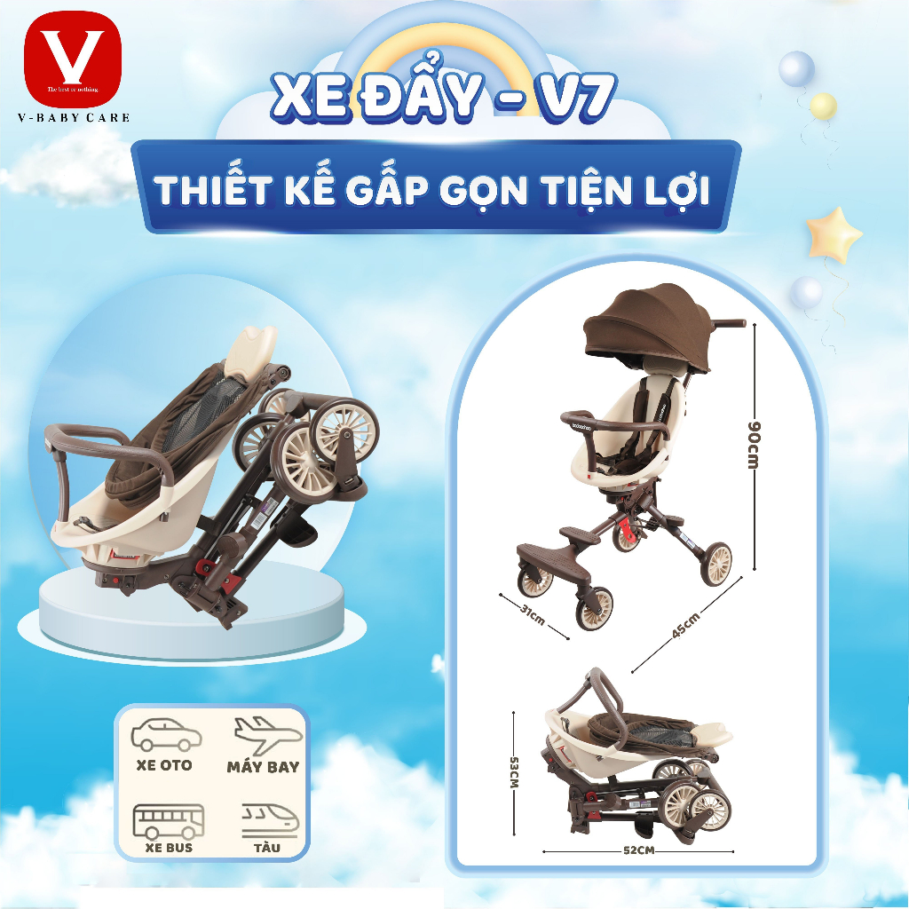 XE ĐẨY ĐẢO CHIỀU GẤP GỌN CÓ CHẾ ĐỘ NGẢ TỰA LƯNG V-BABY X1, XE ĐẨY GẤP GỌN ĐẢO CHIỀU V7 & XE ĐẨY ĐẢO CHIỀU GẤP GỌN A3