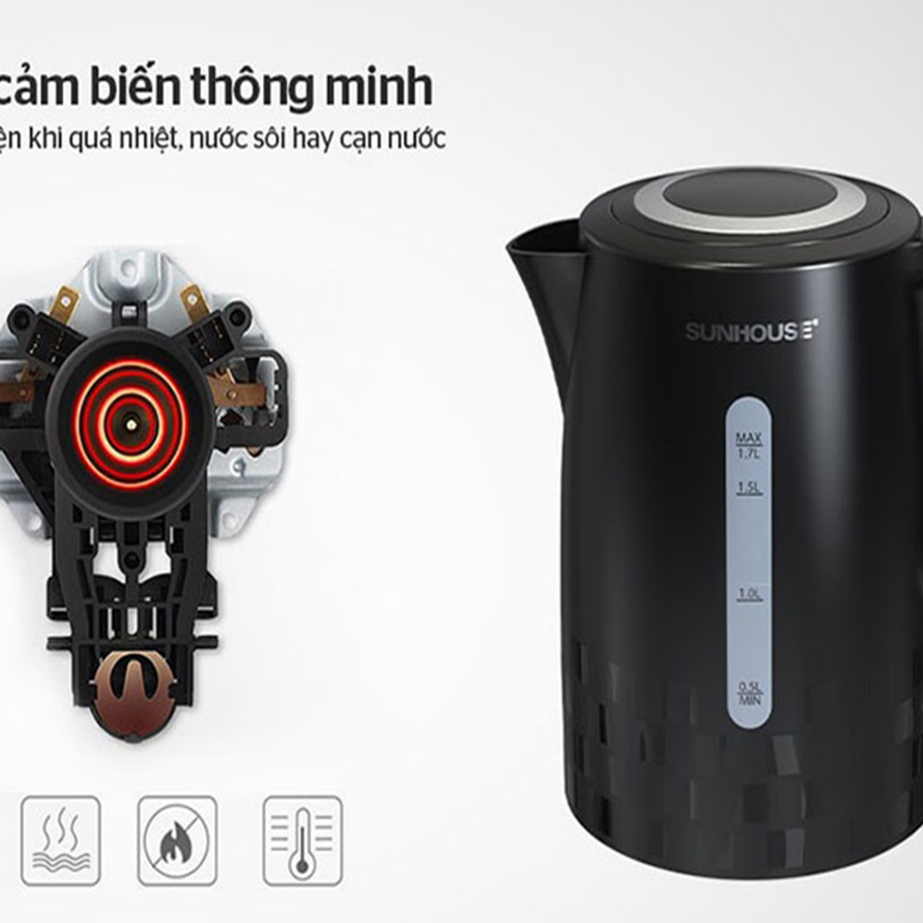Ấm siêu tốc nhựa 1.7L SUNHOUSE SHD1306