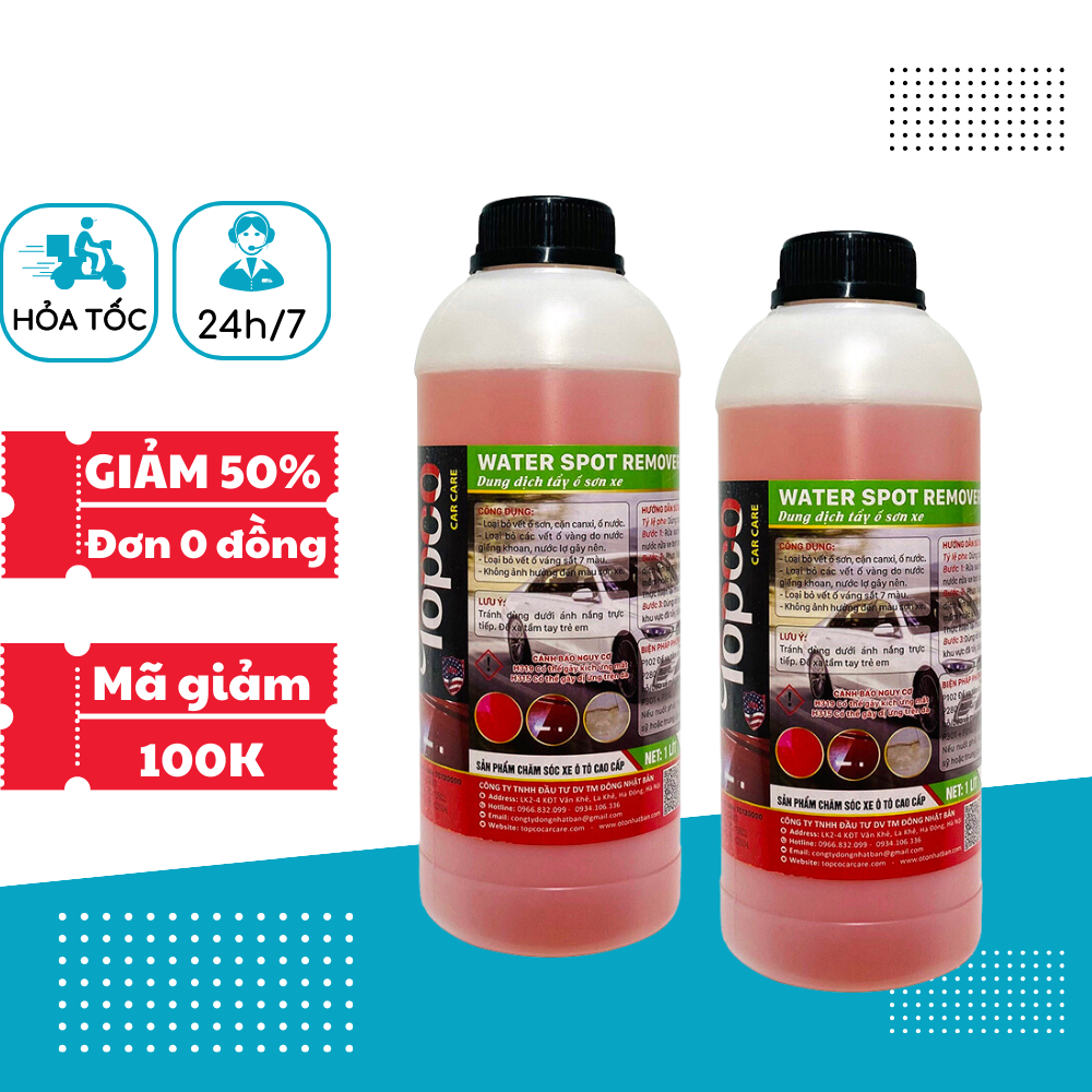 Tẩy ố sơn xe ô tô tẩy váng ố vàng Topco dung dịch rửa cặn canxi nước giếng khoan 1-5 lít an toàn sơn xe Chăm Sóc Xe
