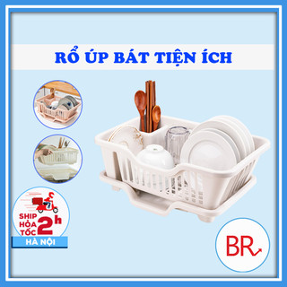 Khay nhựa úp chén bát ráo nước Việt Nhật (3535), Giá úp bát đĩa có ống đũa đa năng kèm khay hứng thoát nước - 02025
