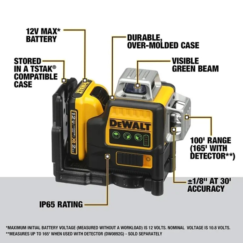 DEWALT 12V DW089LG Lithium Pin San lấp mặt bằng ánh sáng 3 mặt 12 dây trong nhà và ngoài trời San lấp mặt bằng máy khắc