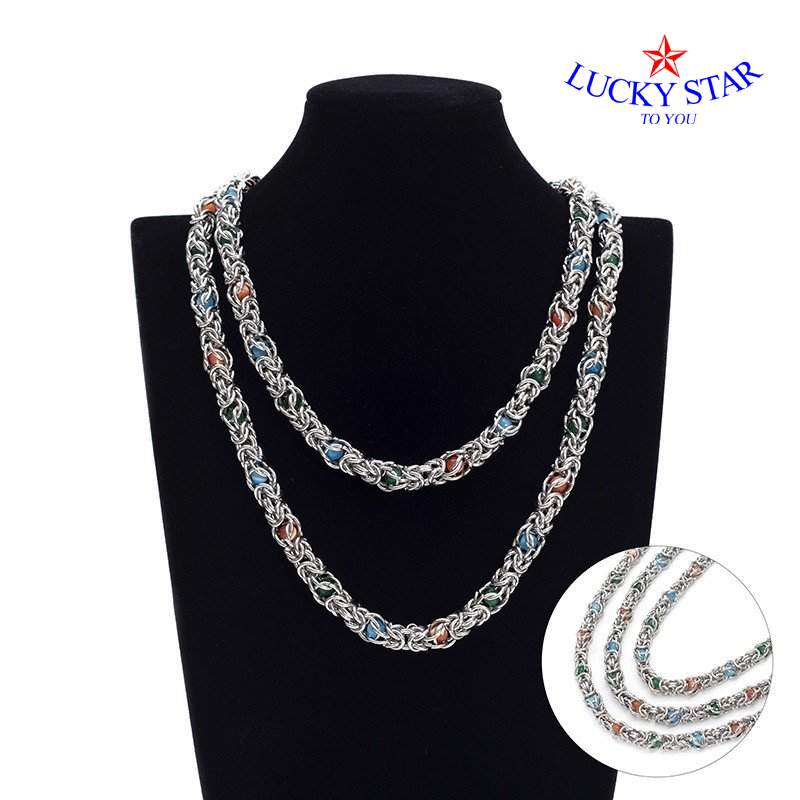 Dây chuyền nam xích bảng to 10mm inox lồng hạt màu opal độc đáo - Dây chuyền nam nữ thời trang - Nhận cắt dây theo size
