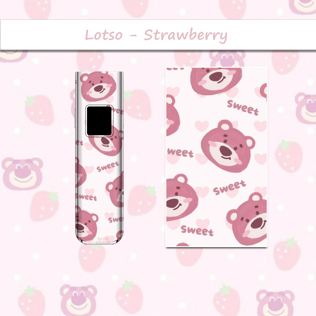 Miếng dán skin Lotso 2 Phủ Kim Tuyến - Strawberry Bear dành cho X-lim Pro, X-lim V2, Riil, Favo...
