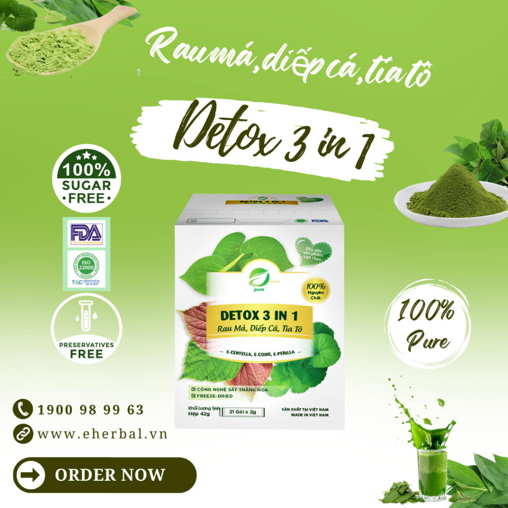 Bột DETOX 3 IN 1 Rau má, diếp cá, tía tô