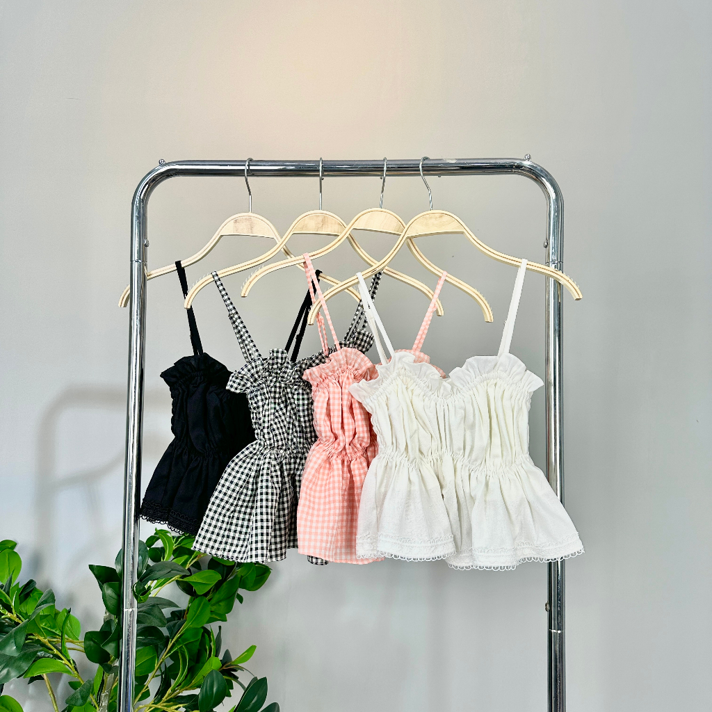 Áo Croptop Hai Dây Nhún Phối Ren Trẻ Trung Năng Động
