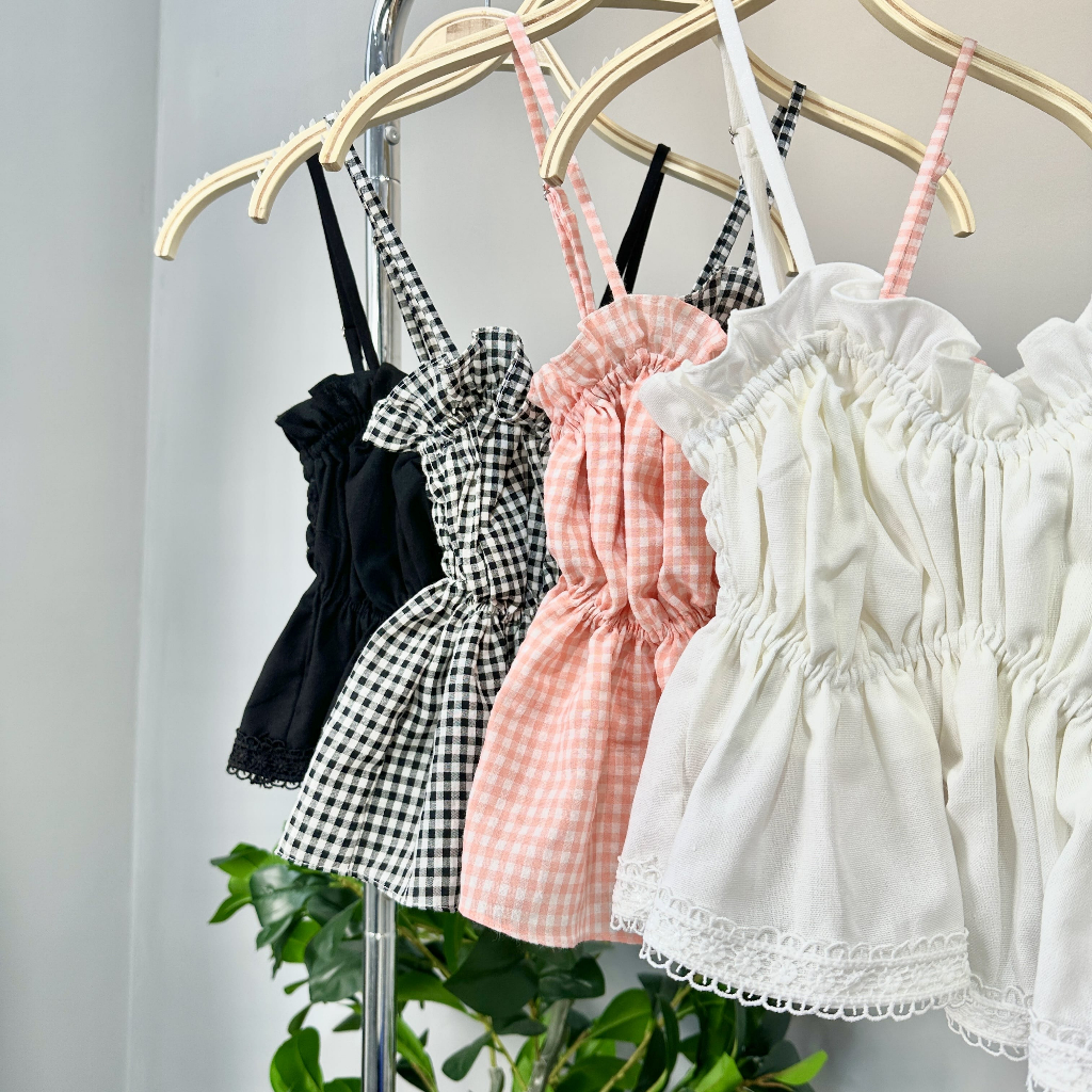 Áo Croptop Hai Dây Nhún Phối Ren Trẻ Trung Năng Động
