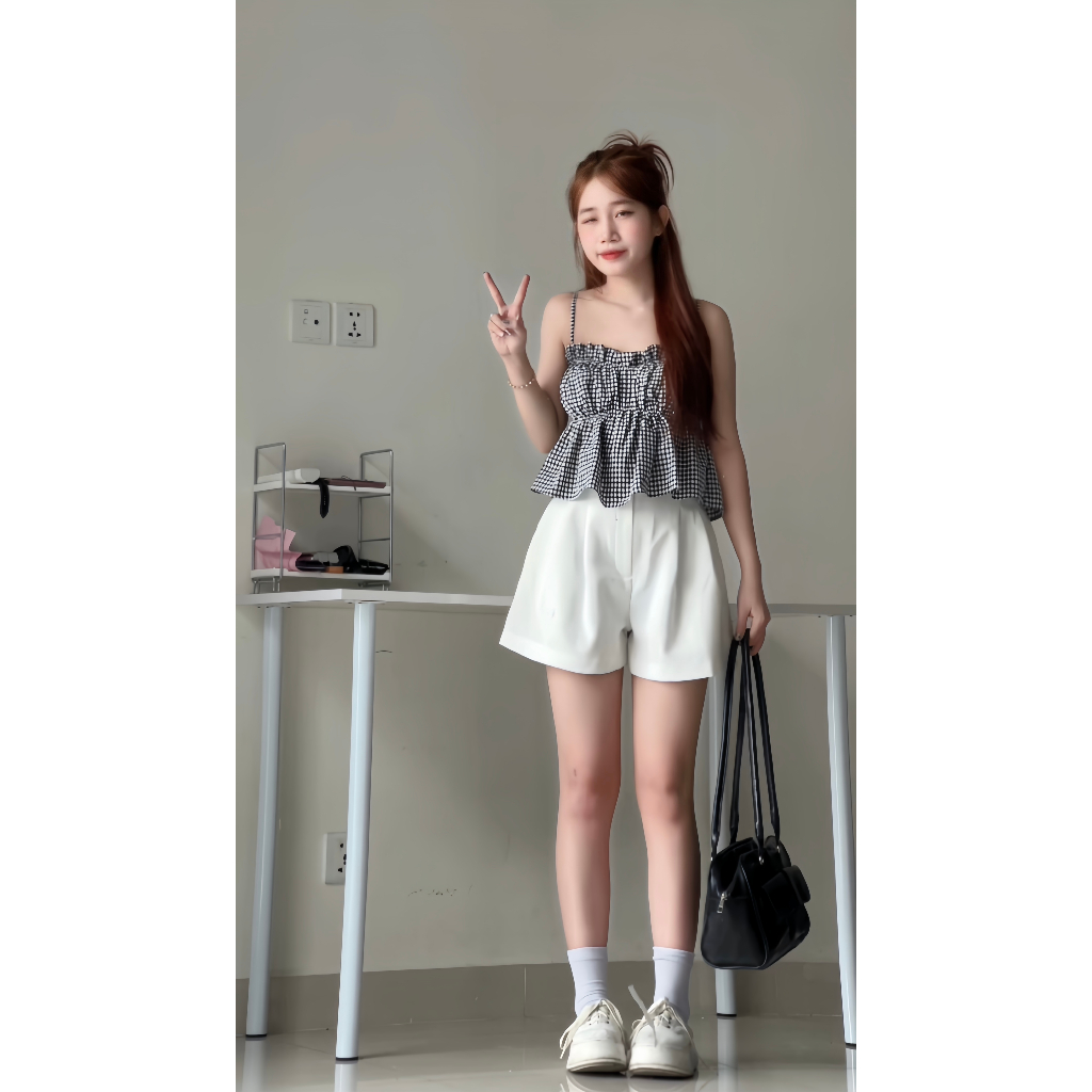 Áo Croptop Hai Dây Nhún Phối Ren Trẻ Trung Năng Động
