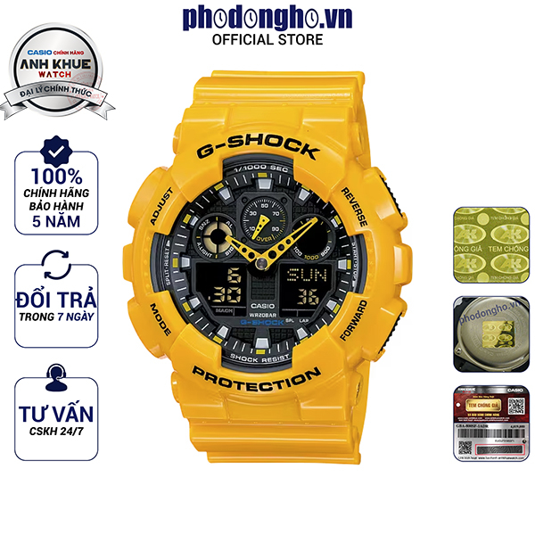 Đồng hồ nam dây nhựa G-SHOCK Casio chính hãng Anh Khuê GA-100A-9ADR