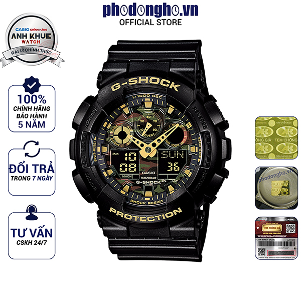 Đồng hồ nam dây nhựa G-SHOCK Casio chính hãng Anh Khuê GA-100CF-1A9DR