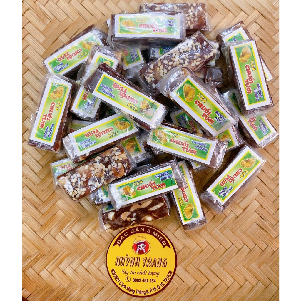 Túi 300gr/500gr Kẹo Chuối Tươi Đậu Phộng Gừng Mè Dừa Non Phương Hương Đặc Sản Bến Tre
