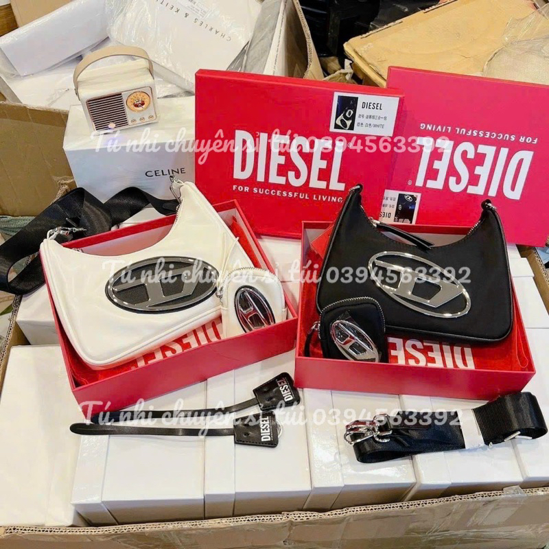 Túi đeo chéo chứ D kèm túi nhỏ