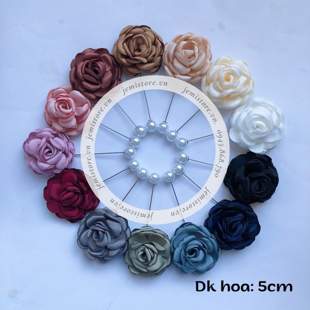 Hoa cài áo, trâm cài áo hoa lụa nhiều màu