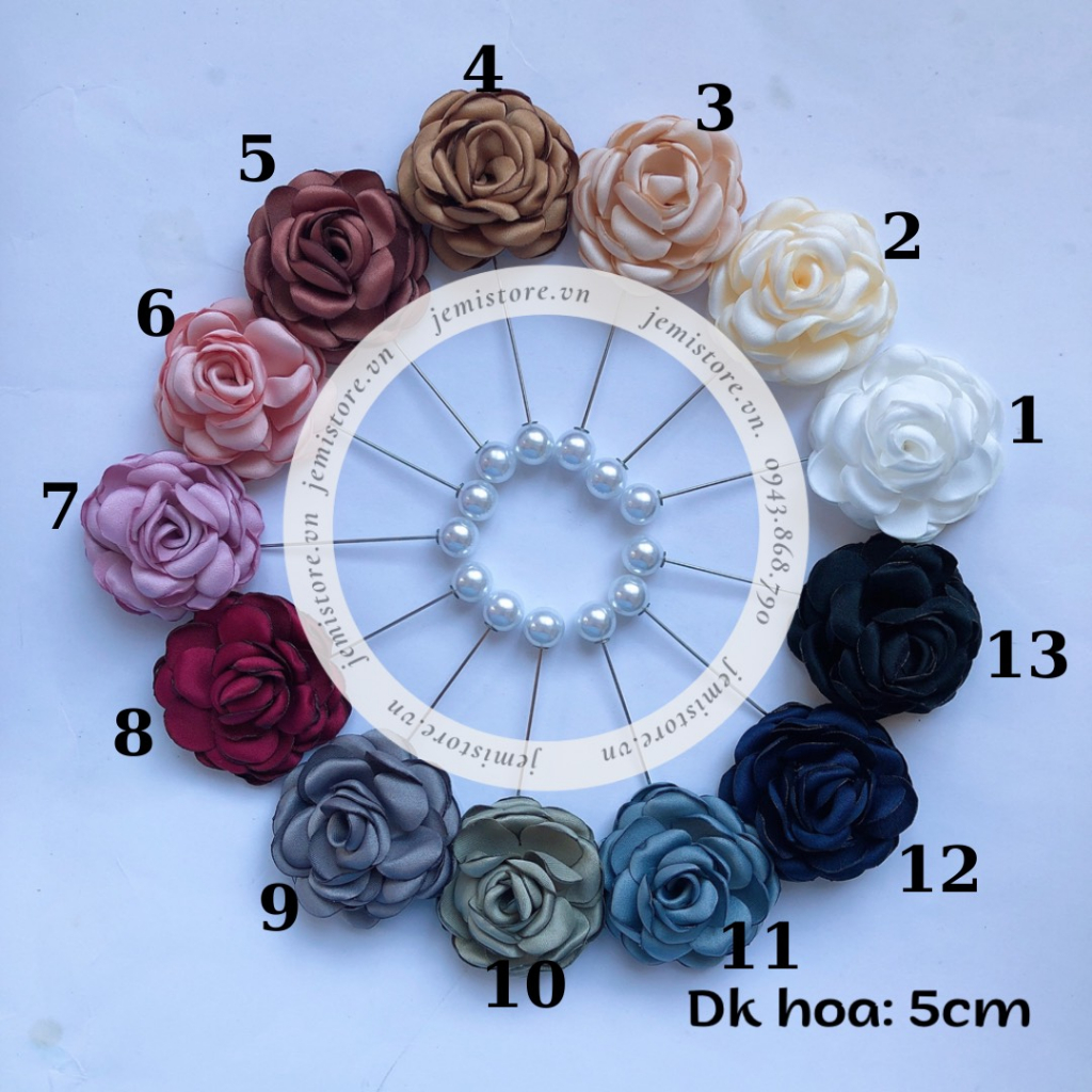 Hoa cài áo, trâm cài áo hoa lụa nhiều màu