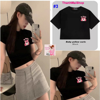 Áo thun croptop ôm body tay ngắn hình gấu Lotso QA004.3 dễ thương, trẻ trung