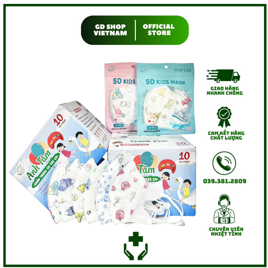 Khẩu Trang 5D An Tâm Trẻ Em 3 Lớp Kháng Khuẩn Chống Bụi Chính Hãng