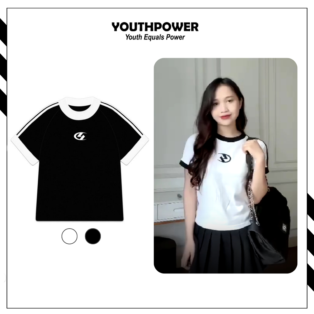Áo thun nữ Baby Tee ngắn tay form dáng vừa họa tiết phối trắng đen cá tính Y2K 250gsm Local Brand | Youth Power