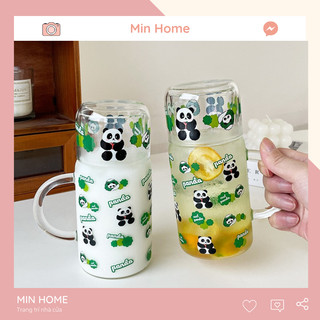  Bộ cốc thuỷ tinh gấu trúc Panda ly uống nước đựng sinh tố cute chịu nhiệt độ cao MinHome 