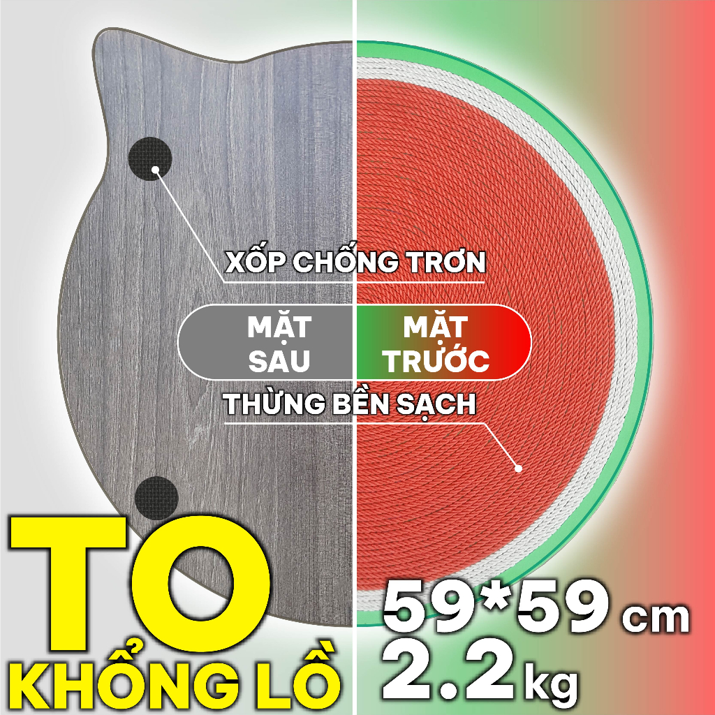 Bàn cào móng KHỔNG LỒ 59cm thừng mèo cào thừng bền sạch nhà BLUE - BCM Dưa hấu 59*59cm