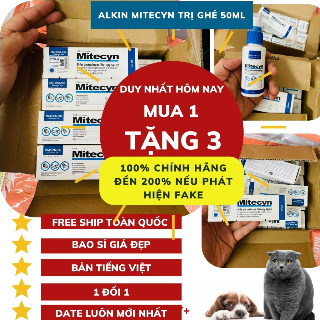 Thuốc xịt viêm da, nấm da cho chó mèo Alkin Mitecyn- Hàng chính hãng 100%