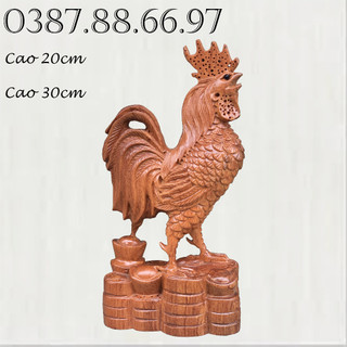 Tượng con gà nhất kê cao 20cm và 30cm chất liệu gỗ hương