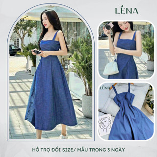 Váy Bò Denim 2 dây xòe LENA - Đầm midi jean 2 dây trẻ trung năng động D3029