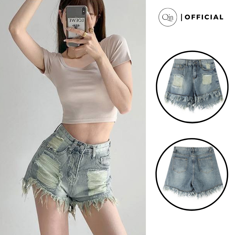 Quần Đùi Nữ Qin Short Jean Cạp Cao Tôn Dáng