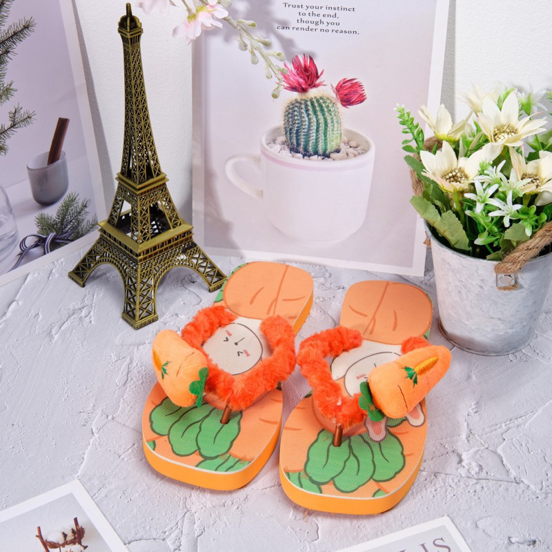 Dép In 3D Quai Lông Cute