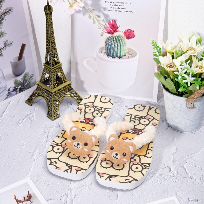 Dép In 3D Quai Lông Cute